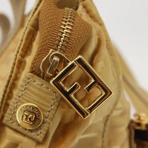 FENDI Zucca Canvas Hand Bag Yellow Gold Auth